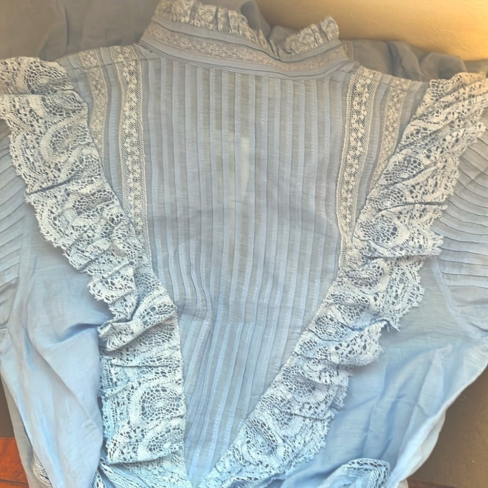 Zadig & Voltaire Blue Lace Ruffle Maxi Dress | Boho Cottage-core SZ S NWT! - Picture 6 of 13